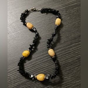 Black and Yellow  natural stones Beaded Women's Necklace